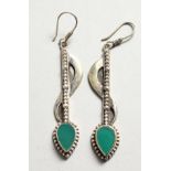 A PAIR OF SILVER AND JADE EARRINGS.