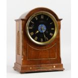 A 19TH CENTURY MAHOGANY BRASS INLAID CASED MANTLE CLOCK by BENNETT, LONDON, the face with a lapis