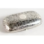 A RUSSIAN SILVER AND NIELLO CHEROOT CASE, decorated with a foliate design. 3.5ins long.