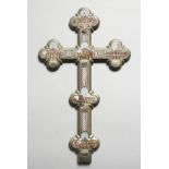 A 19TH CENTURY ITALIAN MICRO MOSAIC CROSS. 12ins long.