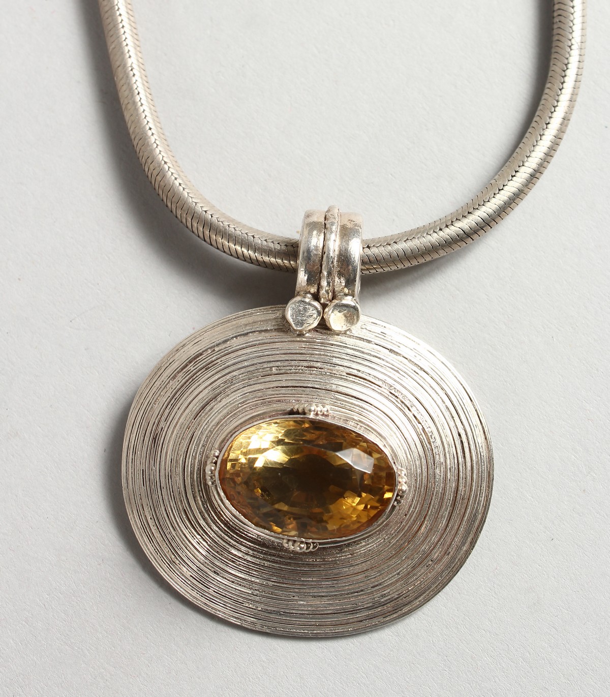 A GOOD SILVER NECK CHAIN with CITRINE.