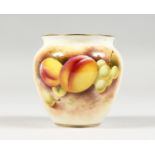 A ROYAL WORCESTER VASE PAINTED WITH FRUIT BY ROBERTS, signed, black mark, shape 2491.