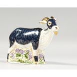 A ROYAL CROWN DERBY BILLY GOAT PAPERWEIGHT, gold stopper, original box and certificate made