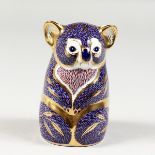 A ROYAL CROWN DERBY PAPERWEIGHT KOALA, gold stopper and box.