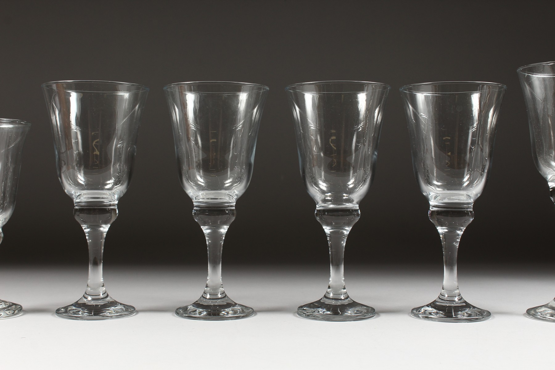 SIX HEAVY WINE GLASSES in three sizes. - Image 3 of 4