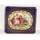 A GOOD SEVRES RICH BLUE PORCELAIN BOX AND COVER. Sevres mark in blue. 3ins.