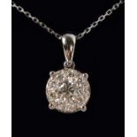 A GOOD 18K GOLD AND DIAMOND PENDANT ON CHAIN.