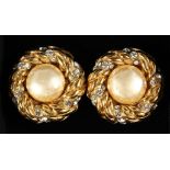 A GOOD PAIR OF CHANEL PEARL, GILT AND BRILLIAN EARRINGS, in a Chanel box.