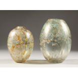 CARIN VON DREHLE, TWO BULBOUS VASES painted with flowers. Signed and dated 1962. 6.5ins and 5.5ins