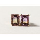 A PAIR OF 9K GOLD AND TOURMALINE STUD EARRINGS.