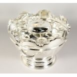 A GOOD SILVER PLATE CIRCULAR CAVIAR SET, fitted with eight shot glasses, piecrust edge and