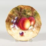 A ROYAL WORCESTER SMALL PEDESTAL DISH painted with fruit by Robert, signed, date code 1940.