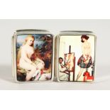 TWO SILVER SNUFF BOXES with nudes.
