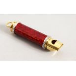 A VERY GOOD RUSSIAN GOLD AND ENAMEL WHISTLE. 2.25ins long.