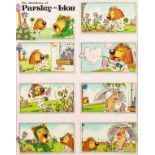 BILL MEVIN (1922-2019) EIGHT SCENES, THE ADVENTURES OF PARSLEY THE LION. 14ins x 11ins.