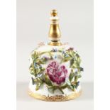 A DRESDEN PORCELAIN FLOWER ENCRUSTED BELL.