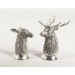 A PAIR OF .925 SILVER PLATE DOE & STAG SALT AND PEPPER.