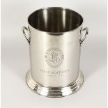 A LOUIS ROEDERER CIRCULAR TWO-HANDLED WINE COOLER. 10ins high.