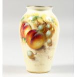 A ROYAL WORCESTER VASE PAINTED WITH FRUIT BY ROBERTS, signed, black mark, shape G461.