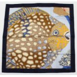 A HERMES SILK SCARF "FISH". 34ins x 34ins.