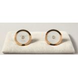 A VERY GOOD PAIR OF 18CT WHITE GOLD DIAMOND AND MOTHER-OF-PEARL CUFFLINKS.