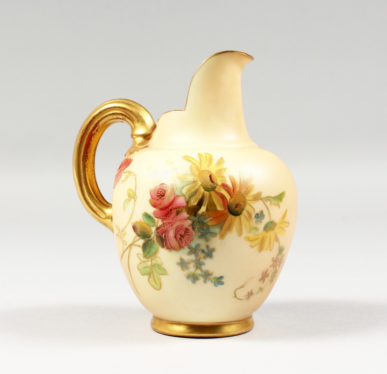 A ROYAL WORCESTER BLUSH IVORY JUG painted with roses highlighted with gilding, date code for 1901,