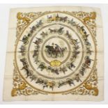 A HERMES SILK SCARF "LA PROMENADE DE LONGCHAMPS". 68ins x 68ins.