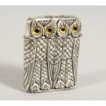 A SILVER PLATE OWL VESTA.