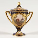 A MINIATURE VIENNA TWO-HANDLED URN AND COVER. 4.5ins high.