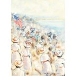 20th century American, 'The Regatta', An impressionist painting of spectators attending a regatta,