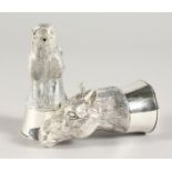 A PAIR OF .925 SILVER PLATE HORSES HEAD SALT AND PEPPER.