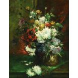 20th century British school, A still life of flowers in a jug, oil on board, signed 'P. Flint' 10" x