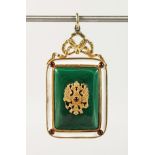 A RUSSIAN SILVER AND MALACHITE PENDANT.