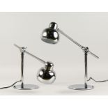 A PAIR OF CHROME ANGLE POISE LAMPS.