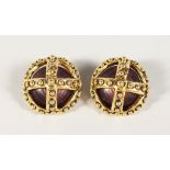 A PAIR OF YVES SAINT LAURENT CROWN-SHAPED EARRINGS.