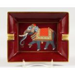 A HERMES, PARIS PORCELAIN "ELEPHANT" ASHTRAY. 7.5ins x 6ins.