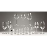NINE VARIOUS RIEDEL TYROL CRYSTAL GLASSES AND EIGHT TUMBLERS.