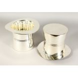 A PAIR OF SILVER PLATE TOP HAT WINE COOLERS. 6.5ins high.