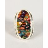 A SILVER AND MILLEFIORI RING.