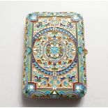 A GOOD RUSSIAN SILVER AND ENAMEL CIGARETTE CASE. 5ins x 3.5ins.