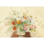 C. Horvath (20th century), A still life of mixed flowers in a glass jug, watercolour, signed and