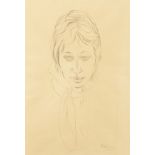 William Redgrave, portrait of a society lady wearing a headscarf, pencil drawing, signed and