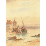 Harry Williams (1854-1901) British, 'Bigbury Bay' a harbour scene at sunset, watercolour, signed,