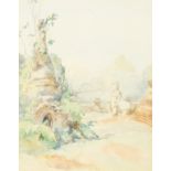 Burmese/Malayan school?, View of a monument in the grounds of the temple, watercolour. 11" x 8.5".