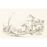 19th Century European School, A set of seven pencil, chalk and watercolour drawings of rural scenes,