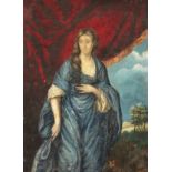 19th century, A portrait of a Lady draped in blue, watercolour, unframed, 13.5" x 9.5".