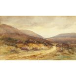 Manner of Percy French (1854-1920) Irish, A heathery moorland landscape, watercolour, gilded oak