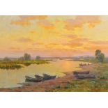 Vladimir Belsky (b.1949) Russian, 'The River Dniepr At Sunset', signed oil on board, 13" x 18",