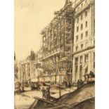 William monk (1836-1937) British, A street view from Trafalgar square, charcoal, 10" x 6.5", and