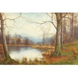 Edward Horace Thompson. An Autumnal scenic river landscape with mountains on the horizon,